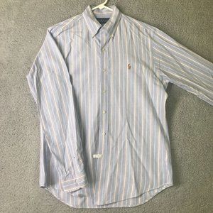 Ralph Lauren Shirt Adult Medium Light Blue Striped Long Sleeve Button Down Mens